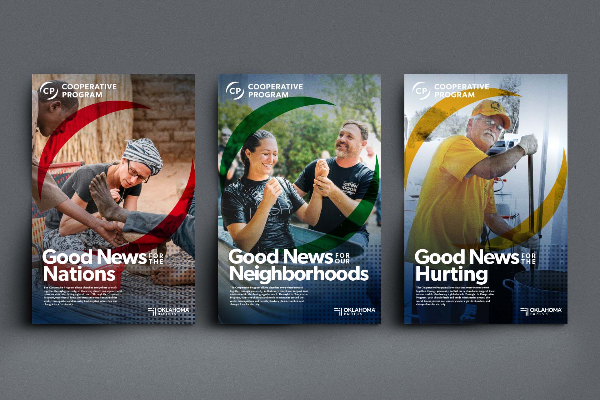 A three-up layout of Cooperative Program posters for this campaign.