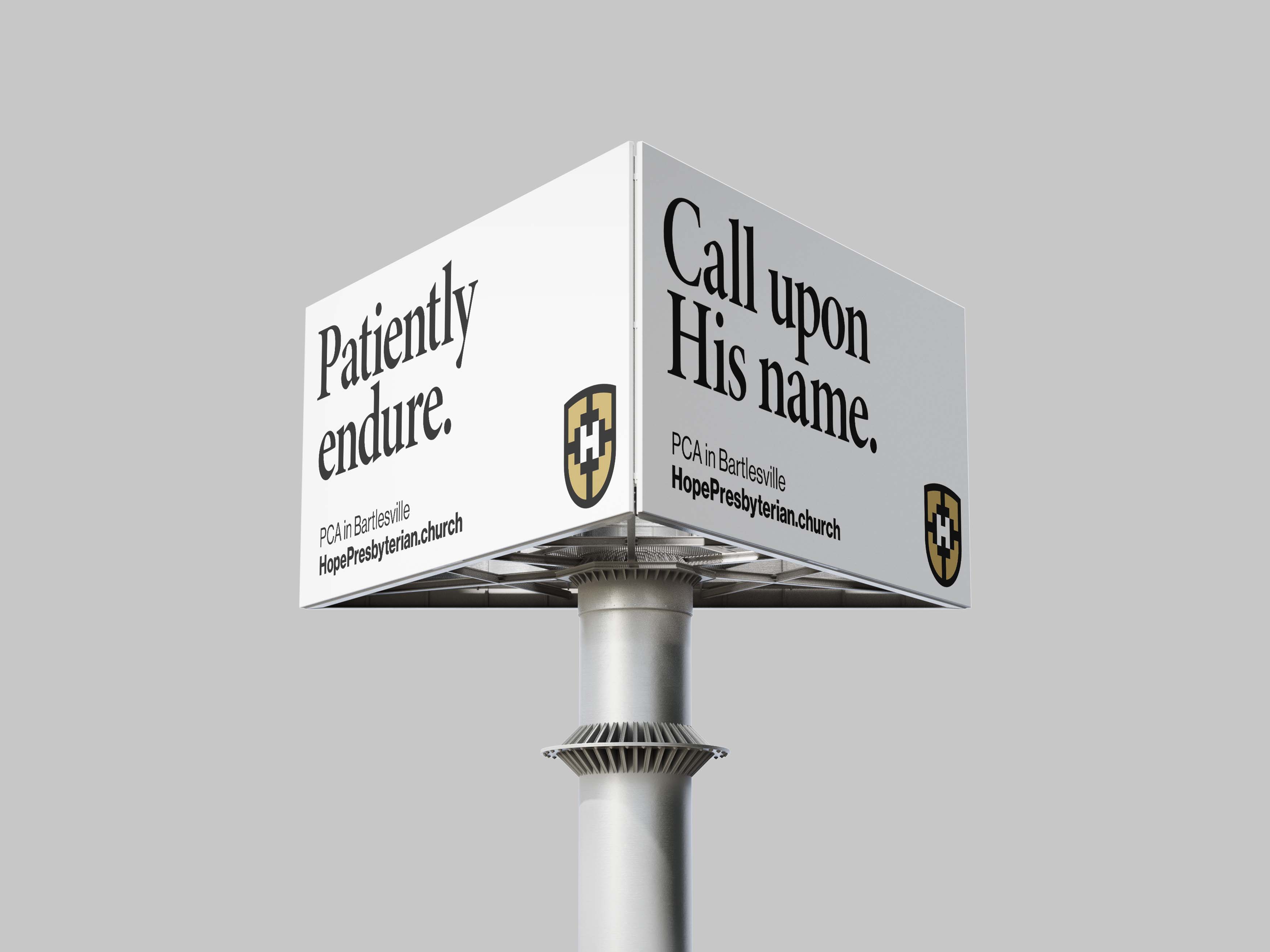 A triple-sided billboard with two advertisements visible.