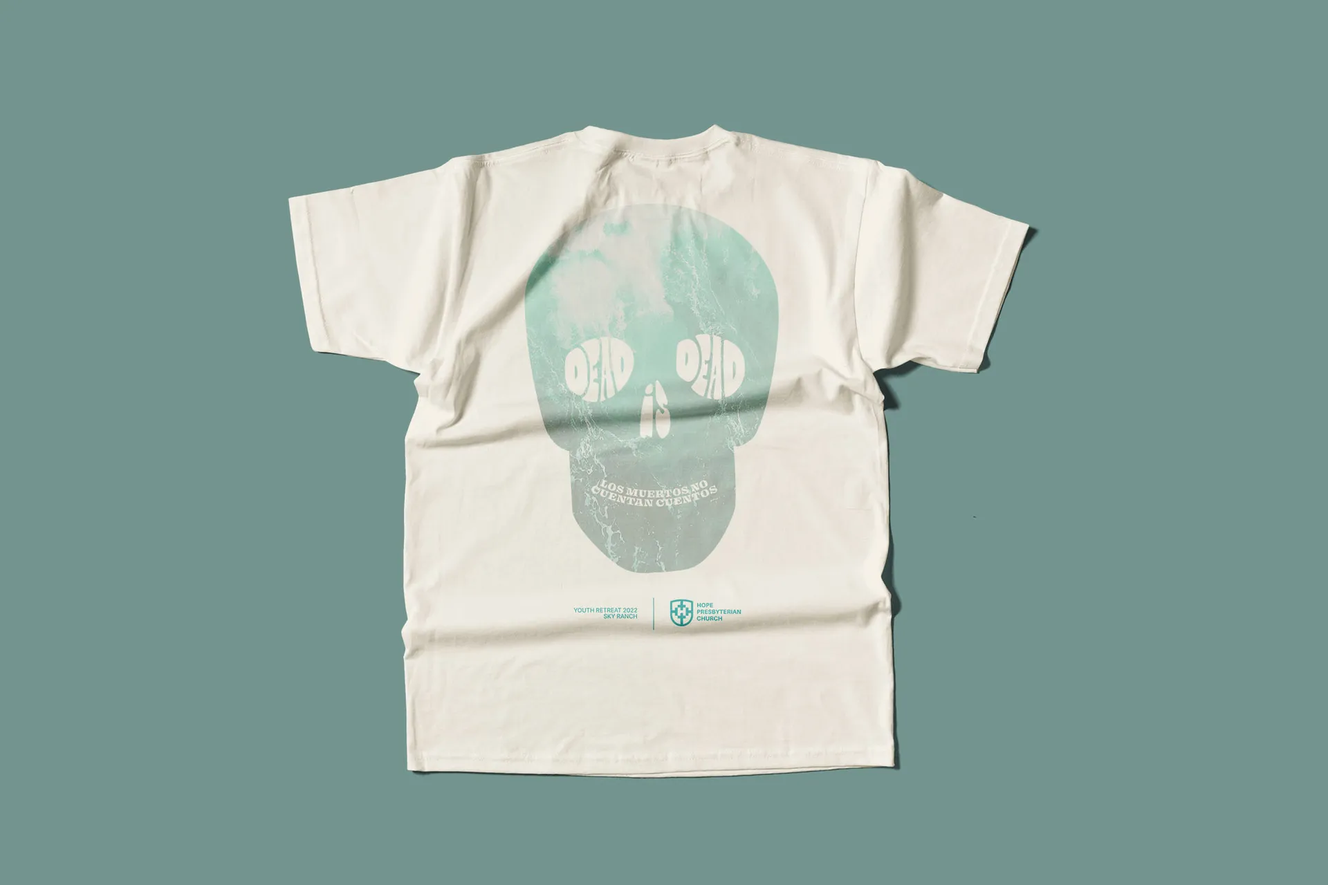 A flat view of the t-shirt, showing the back of the design